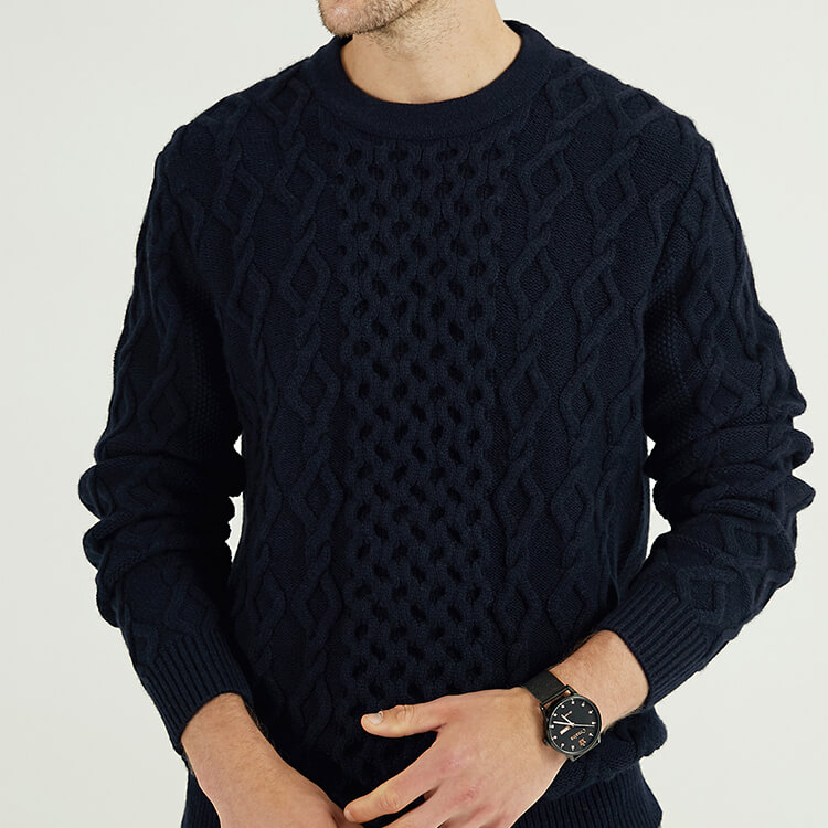Round Neck Printed Long Sleeves Crew Neck Winter Cotton Knitted Sweaters For Men
