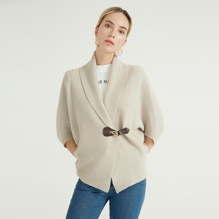 Hot Beige Fashion Knitted Pure Cape Casual Women's Cashmere Cardigan