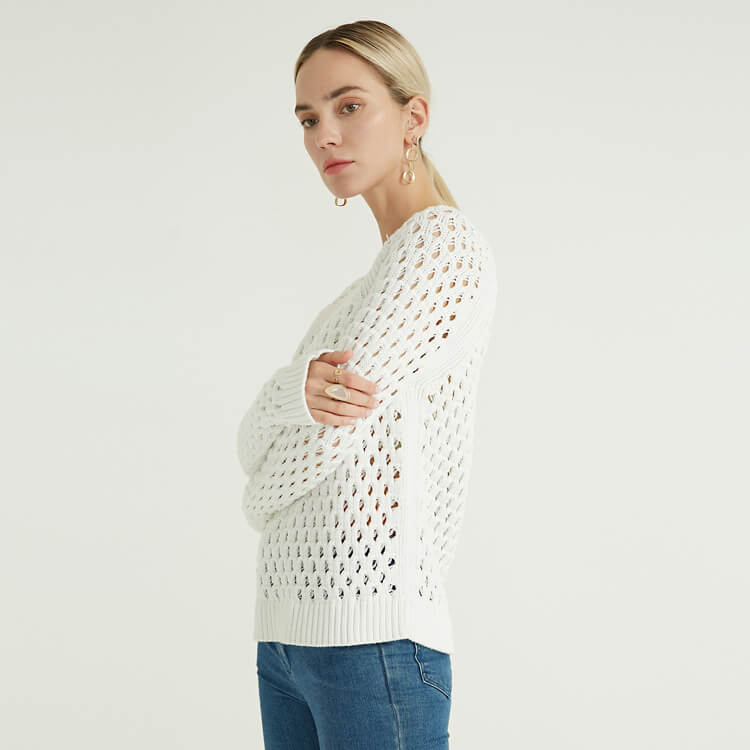 Simple Hollow Solid Color Design Women Knitted Pullover Woman's Sweater
