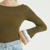Army Green Word Neck Flared Sleeve Simple Women Pullover Sweater