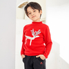 Middle Neck Hem Long Sleeve Red Elk Pattern Decoration Boys Pullover Sweater