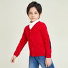 Classic Style Long Sleeve V-neck Knitted Red Button Boys Cardigan