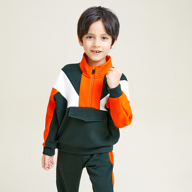 Boys' Multicolor Splicing Pullover with Zipper Placket Sweatshirt