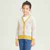 Yellow Contrast Stitching Knitting V-neck Long Sleeve Girls' Sweater Cardigan