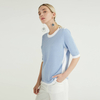 Round Neck Half Sleeve Light Blue Knit Woolen Sweaters For Women