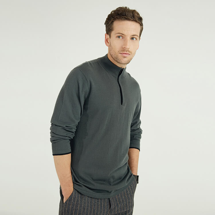 Men's 1/4 Zip Knitted Flat Needle Design Classic Pullover Sweater