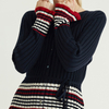 Autumn Winter Pure Cashmere Round Neck Bell Cuff Cardigan Skirt Knitting Needles Women Knit Set