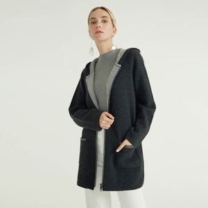 Dark Grey Merino Wool Cashmere Double Faced Hand Women Knitted Woolen Coats