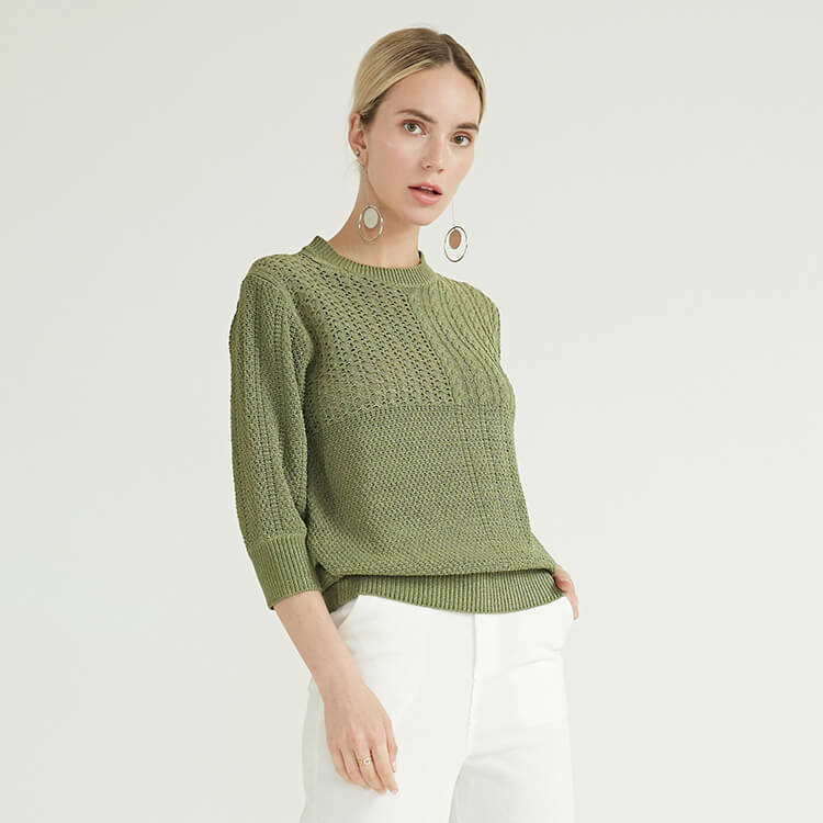  Latest Round Neck Crew Neck Long Sleeve Green Cable Jumper Knitted Pullover Women Sweaters