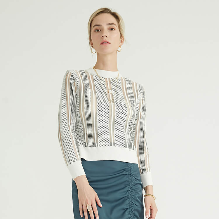 Back Button Decorative Yarn Stitching Women's Pullover Women Wool Sweater
