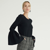 Black Bell Cuff Round Neck Crew Neck Jumper Knit Sweaters Women Knitted Pullover