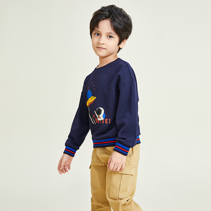 Crew Neck Long Sleeves Striped Patchwork Hem Design Pattern Add Boys Sweatshirt