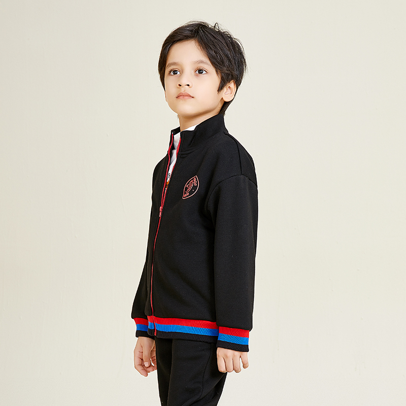 Zip Cuff Hem Panel Design Boys Knit Cardigan