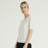 Spring And Summer White Half Sleeve Pinstripes Wool Sweater Pullover For Women