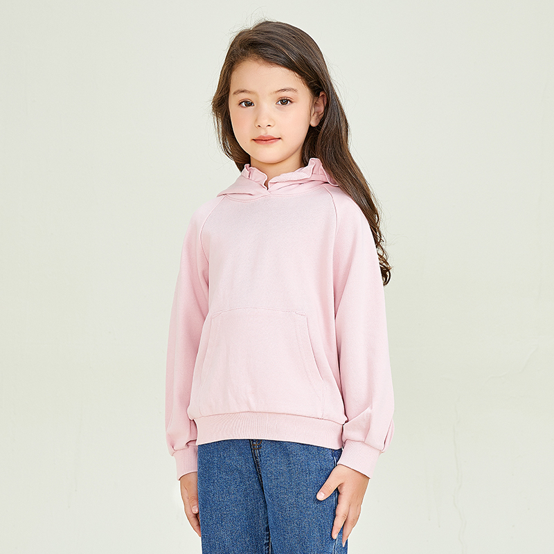 Pink Long Sleeve Lace Collar Decorative Girls Hoodie