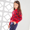 Plaid College Style Round Neck Long Sleeve Red Knitting Girls Pullover