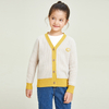Yellow Contrast Stitching Knitting V-neck Long Sleeve Girls' Sweater Cardigan