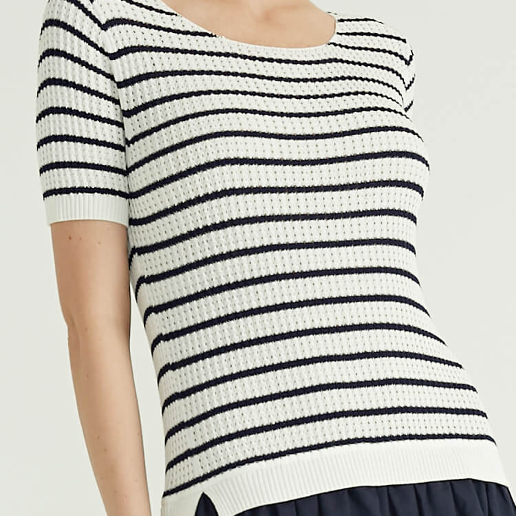 Spring Summer Stripe Design With Side Slit Hem Women's Knitted Sweaters Pullover