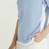 Round Neck Half Sleeve Light Blue Knit Woolen Sweaters For Women