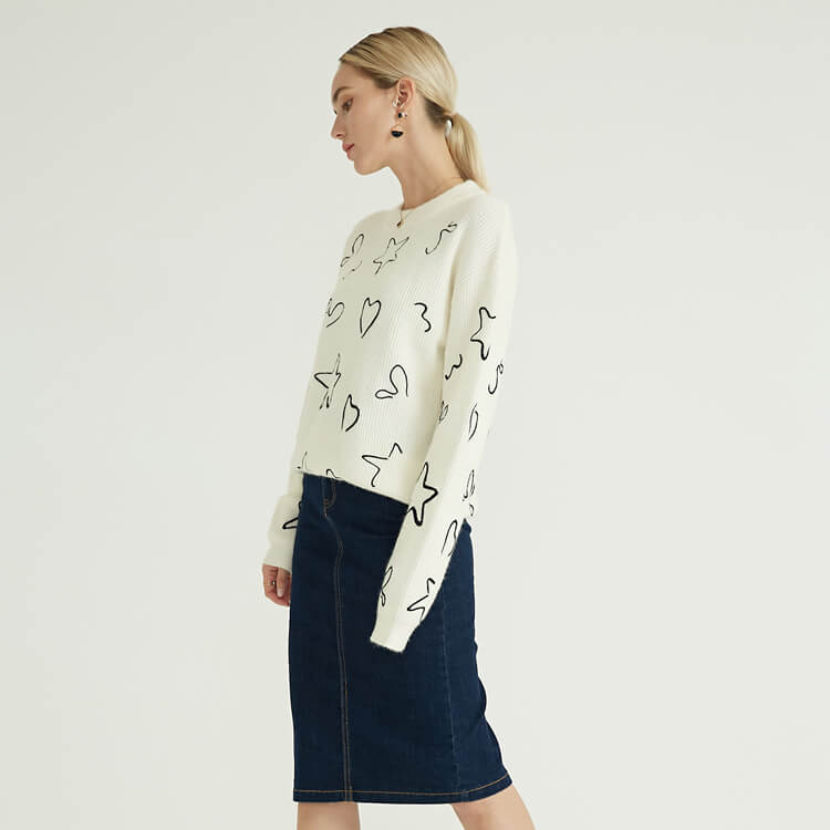 Printed Knit Simple Design Cashmere Custom Knitted Sweater