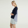 Blue Woven Striped Fabric Panel Design Knitted Pullover Sweater For Women