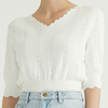 White Hollow Pattern Design Women's V-neck Pullover Sweater For Women