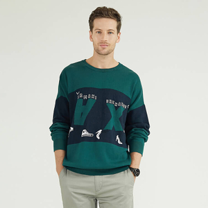 Classic Round Neck Fashionable Printing Design Men's Pullover Sweater